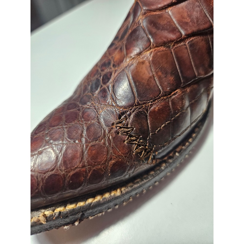 JUSTIN Vintage Exotic Caiman Crocodile Western Boots Brown Zippered Men 6.5 D W8 - Picture 6 of 10